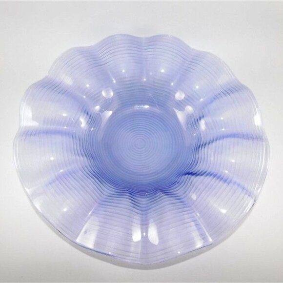 41/796 Vintage Art Glass Blue Glass Bowl with Lines Textured Underneath 14 3/8 x - Picture 3 of 5